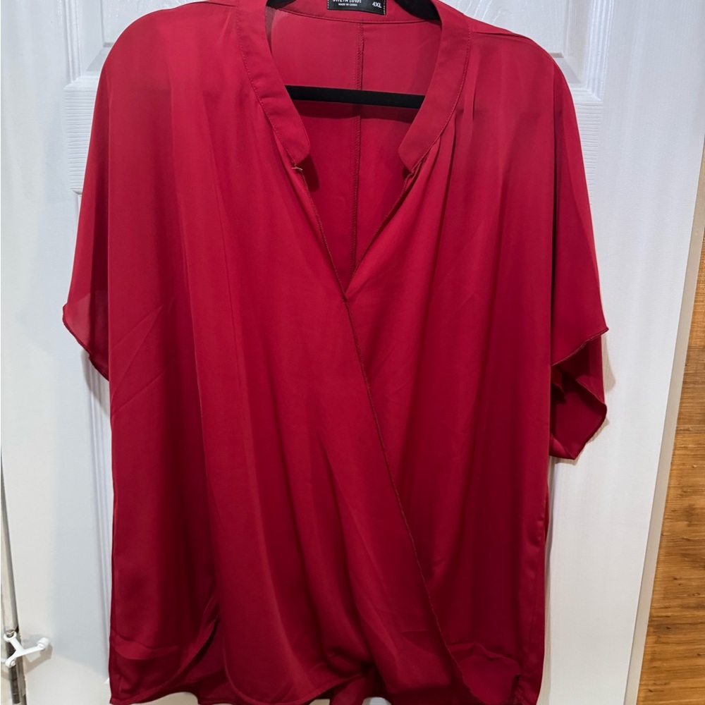 Women's Red Wrap-Style Blouse